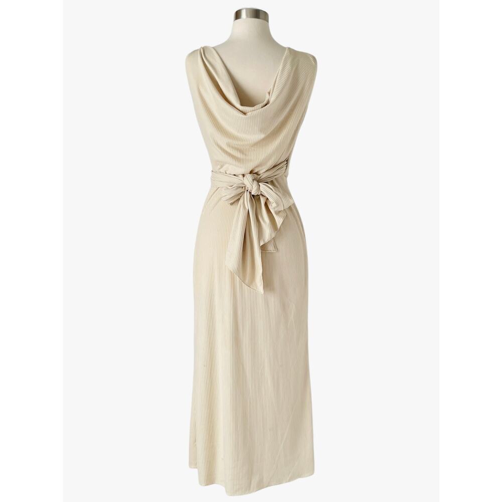 Mayle Vasquez Palmarena Dress XS Beige Cream Ribbed Midi Wrap Tie Waist - Picture 4 of 6